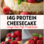 A Low Carb Lemon Raspberry Cheesecake made with cottage cheese, topped with fresh berries for a cute healthy dessert.
